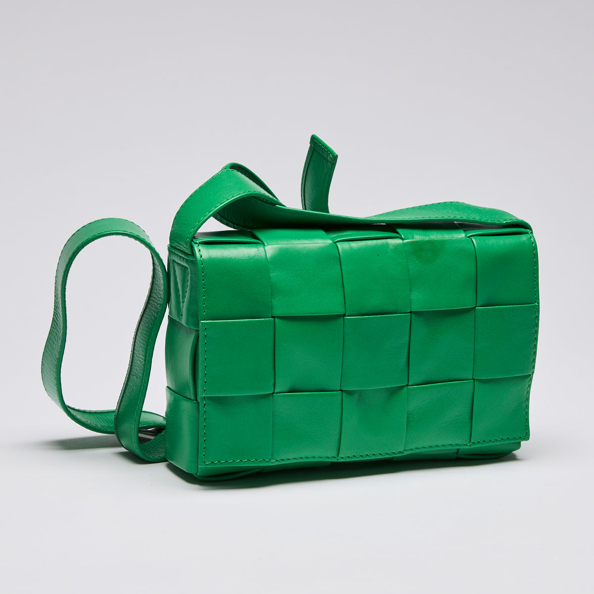 Bottega Veneta Green Intreccio Leather Mini Cassette Bag(front)