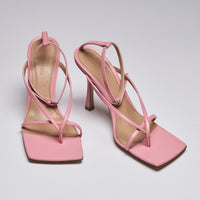 Bottega Veneta Pink Square Toe Strappy Sandals  (front)