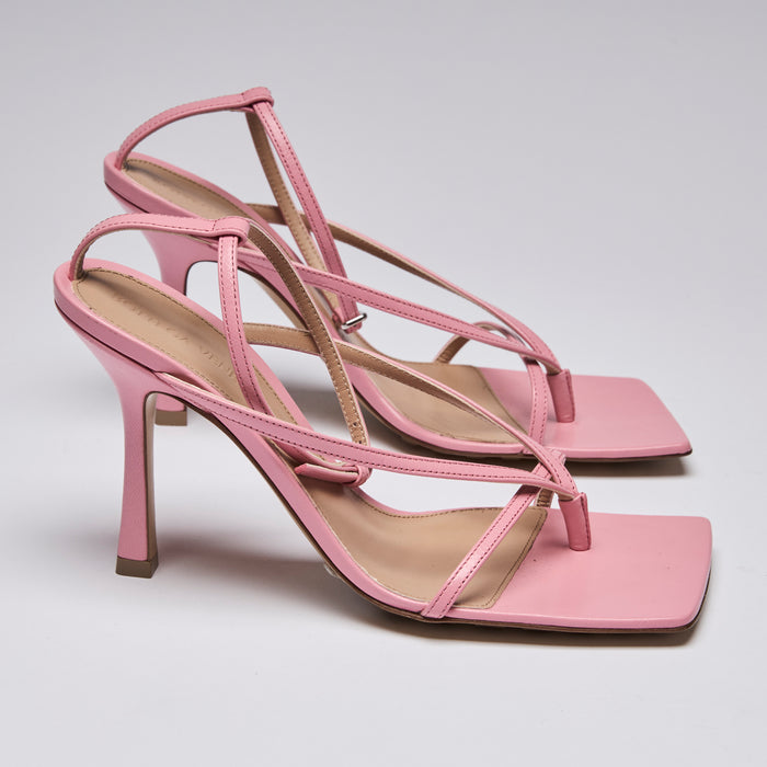 Bottega Veneta Pink Square Toe Strappy Sandals (side)
