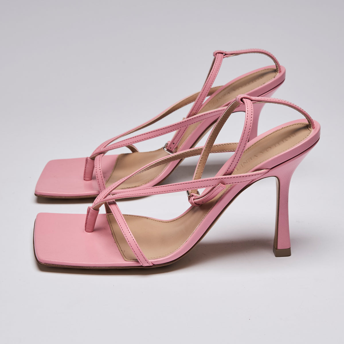 Bottega Veneta Pink Square Toe Strappy Sandals (side)