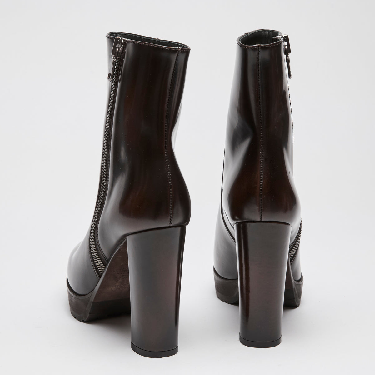 Brunello Cucinelli Dark Brown Leather Ankle Boots  Size 39.5