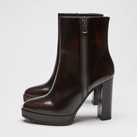 Brunello Cucinelli Dark Brown Leather Ankle Boots  Size 39.5