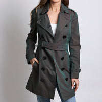 Burberry Double Breasted Olive Green Iridescent Trench Coat