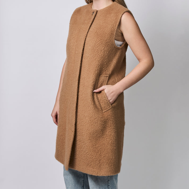 Burberry Camel Sleeveless Wool Midi Coat Size 34