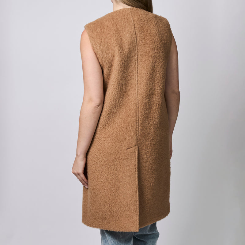 Burberry Camel Sleeveless Wool Midi Coat Size 34