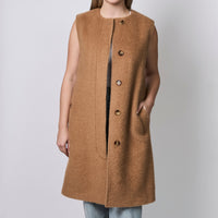 Burberry Camel Sleeveless Wool Midi Coat Size 34