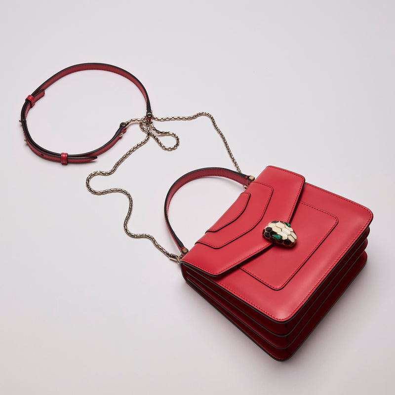 Bvlgari Calfskin Serpenti Forever Top Handle Red Purse (Front)