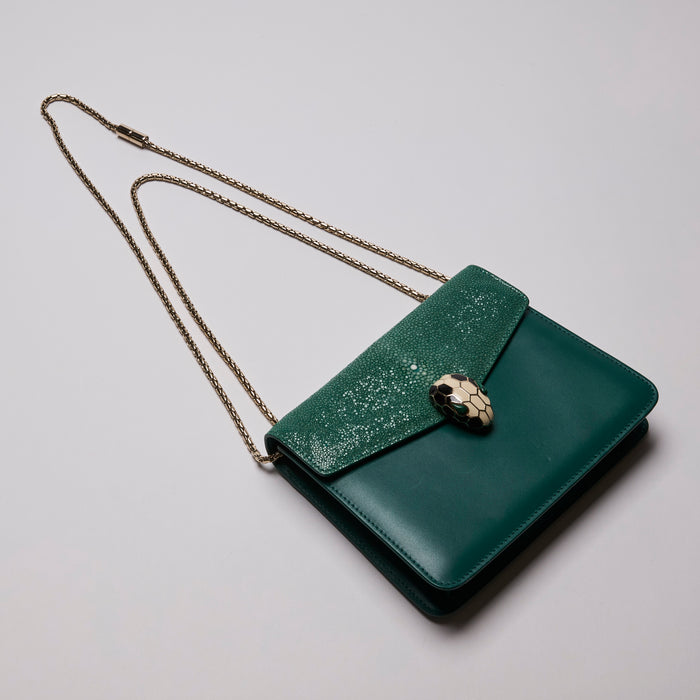 Bvlgari Green Leather/Stingray 'Serpenti Forever' Bag (Front)