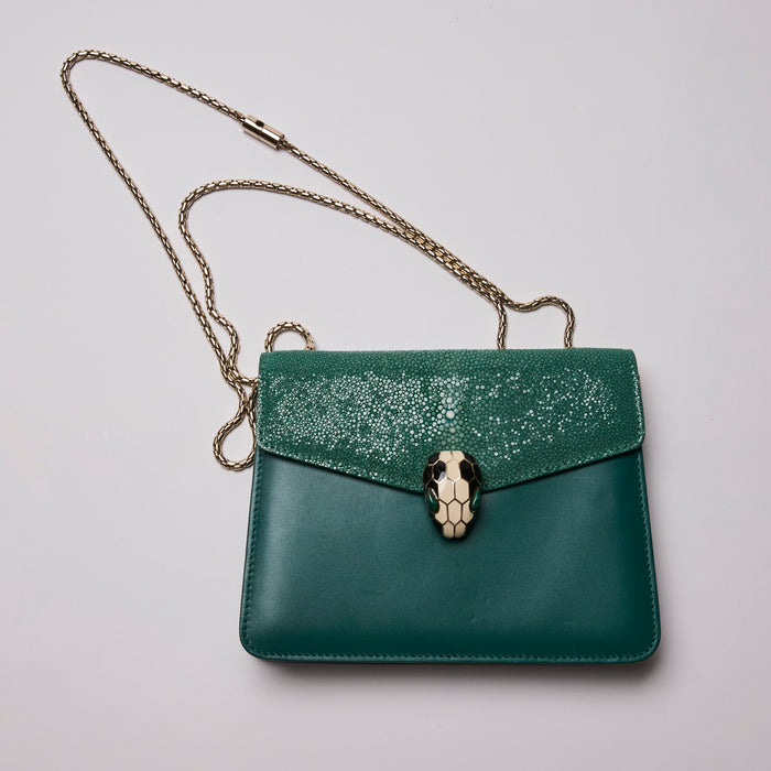 Bvlgari Green Leather/Stingray 'Serpenti Forever' Bag (Front)