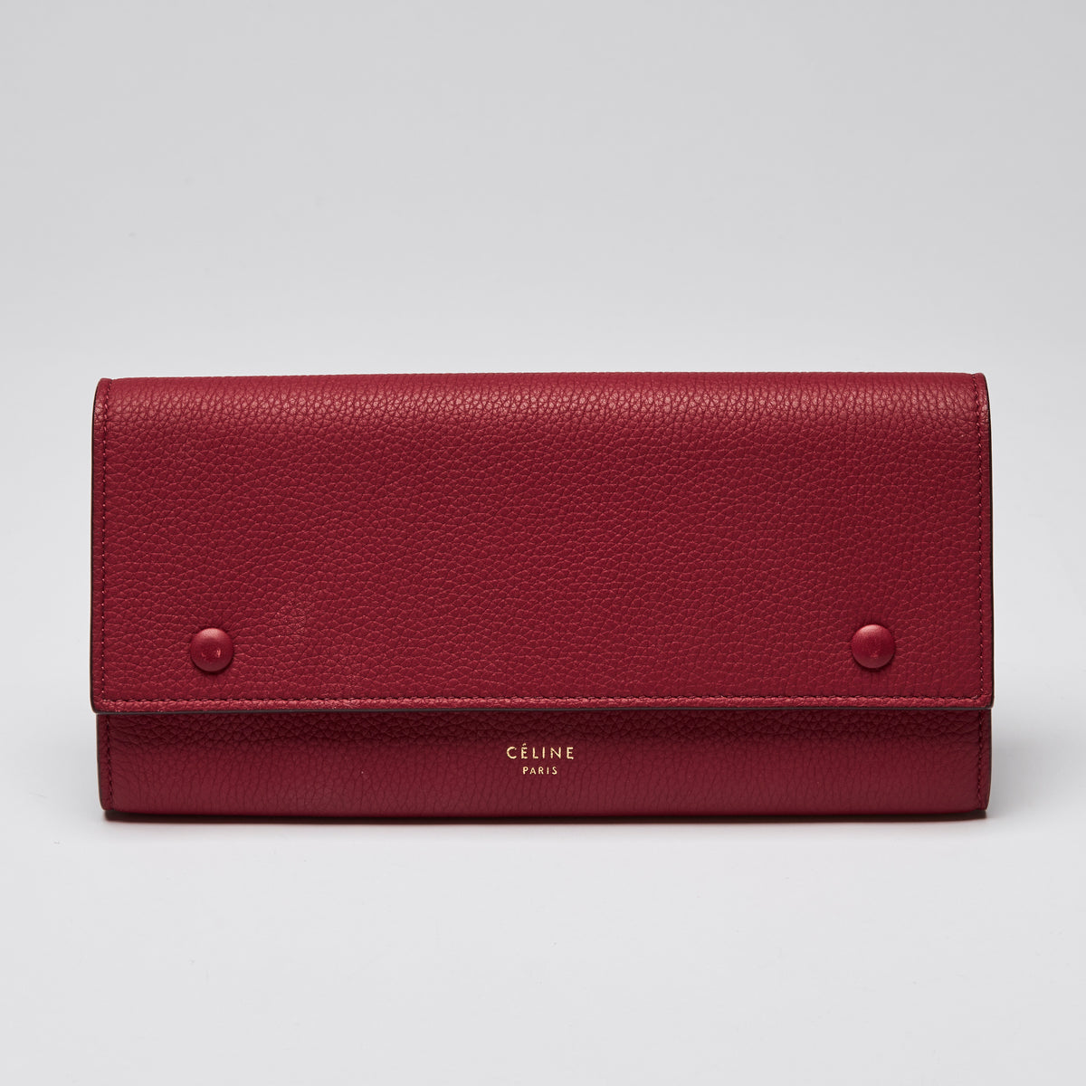 Celine Red Pebbled Leather Full Size Wallet