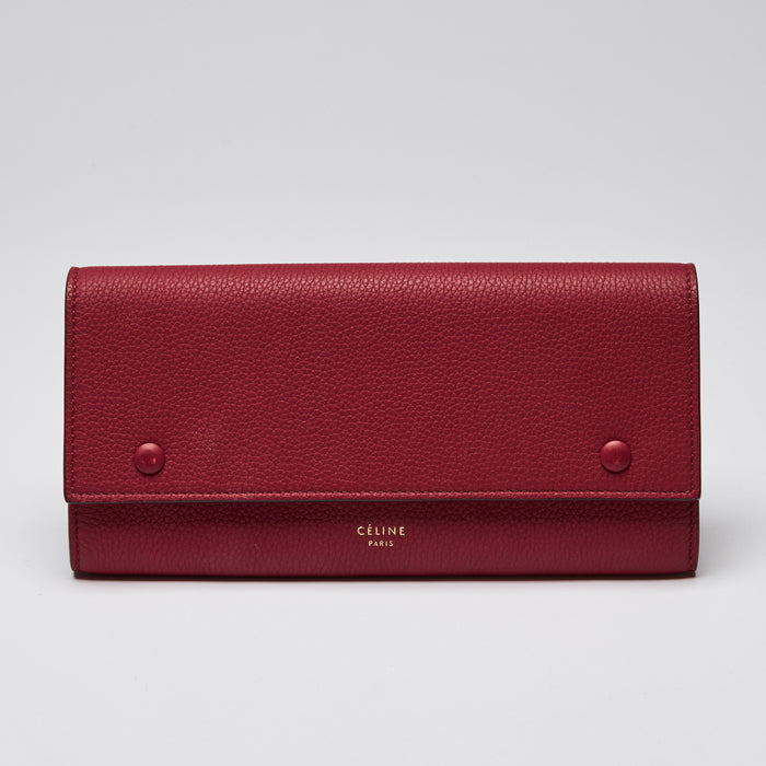 Celine Red Pebbled Leather Full Size Wallet