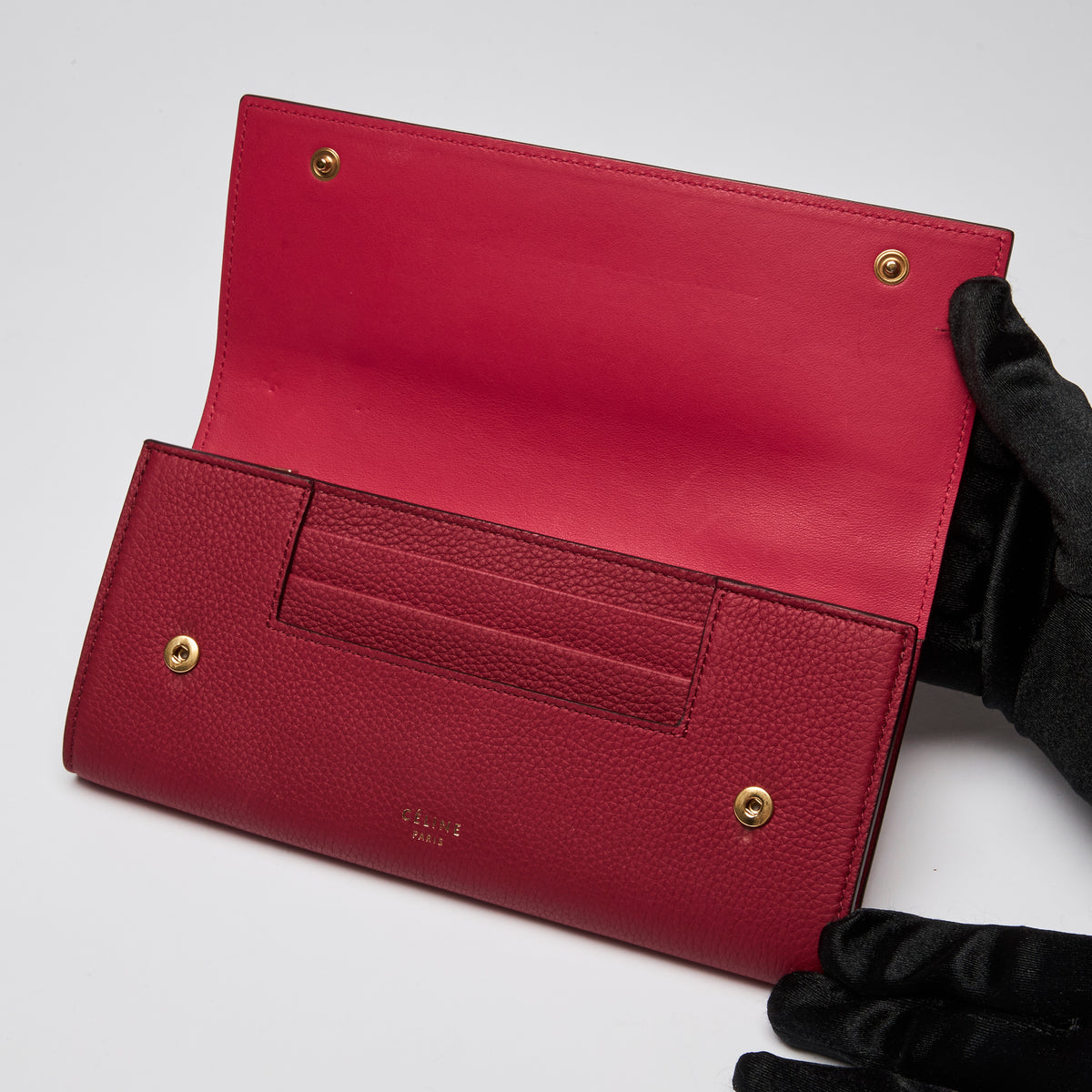 Celine Red Pebbled Leather Full Size Wallet