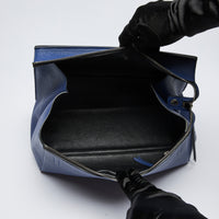 Excellent Pre-Loved Blue Grained Leather Top Handle Bag with Zipper Closure. (interior)