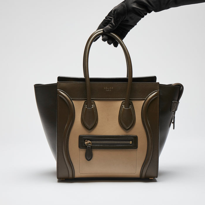 Pre-Loved Two-Tone Brown Top Handle Tote Bag.(Front)