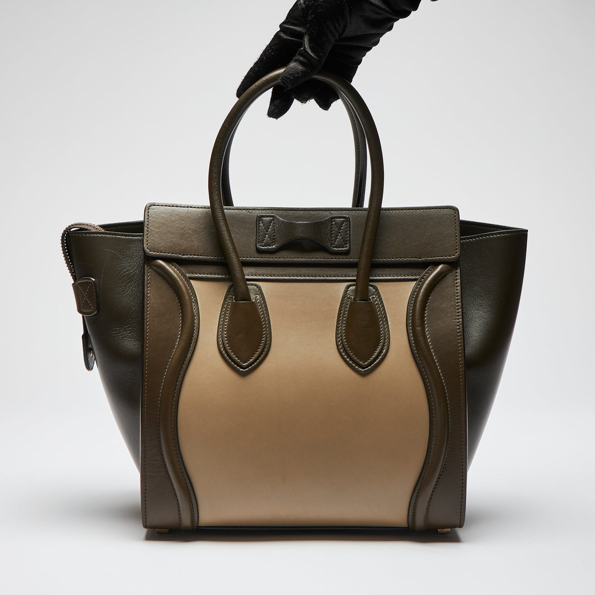 Pre-Loved Two-Tone Brown Top Handle Tote Bag.(back)