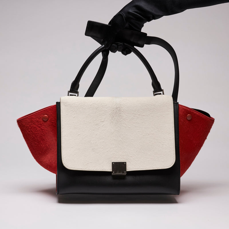 Celine Pony Hair Smooth Calfskin Tri-Color Trapeze White Red Black (Front)