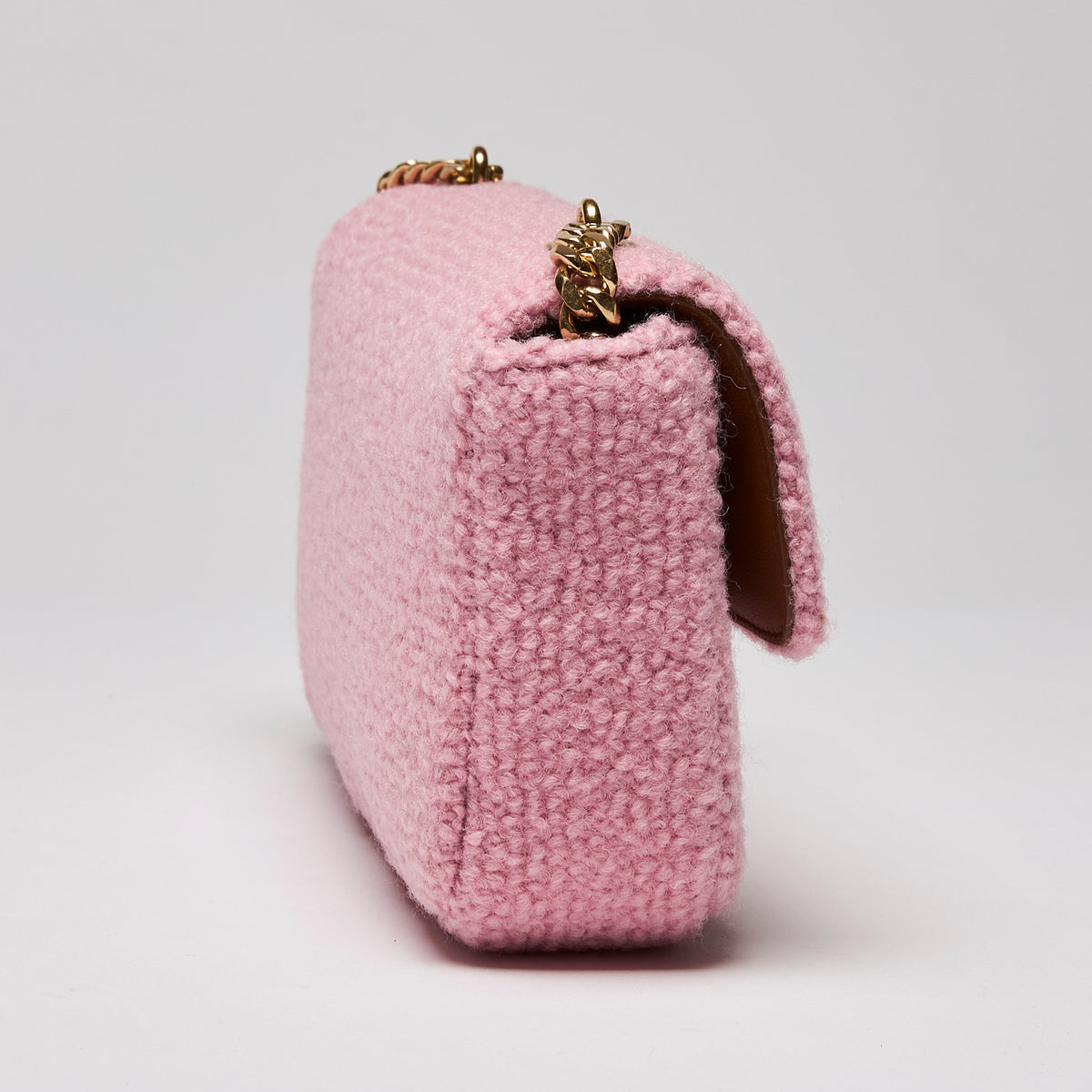 Celine Tweed Triomphe Chain Shoulder Bag Pink (Side)