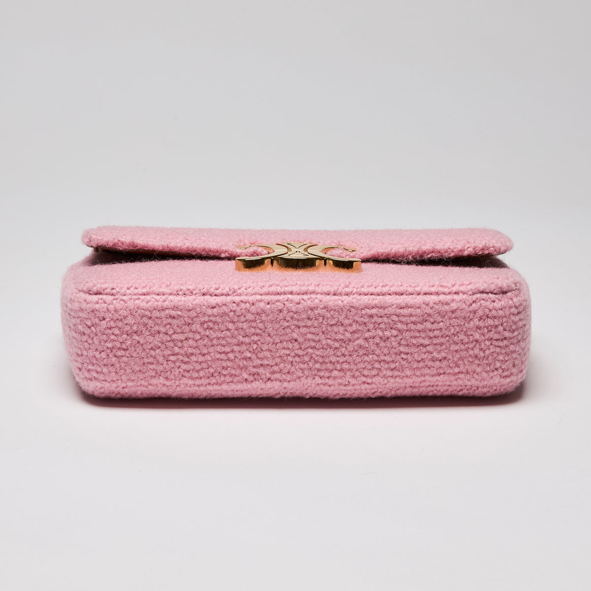 Celine Tweed Triomphe Chain Shoulder Bag Pink (Bottom)