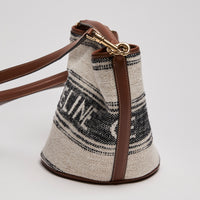 Celine Canvas Smooth Calfskin Logo Bucket Bag Beige Brown Tan (Side)