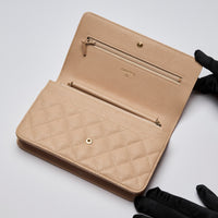 Excellent Pre-Loved Beige Grained Leather Wallet on Chain. (flap)