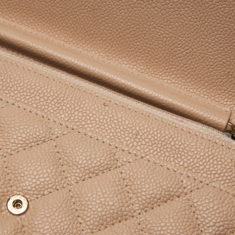 Excellent Pre-Loved Beige Grained Leather Wallet on Chain. (close up)