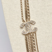Excellent Pre-Loved Multi-Strand Gold Chain Necklace with Crystal Chanel Logo (Logo)