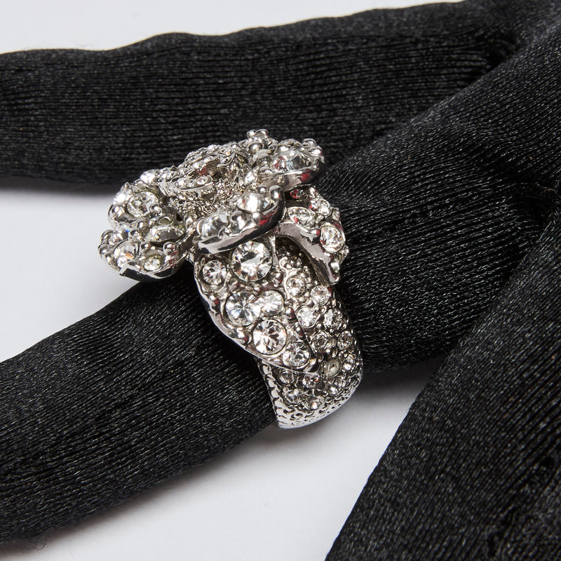 Pre-Loved™ Chanel Camelia Flower Strass Silver and Rinestone Ring