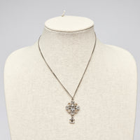 Pre-Loved Chanel™ Gold and Silver Strass Interlocking Logo Rhinestone Drop Pendant with Silver Chain