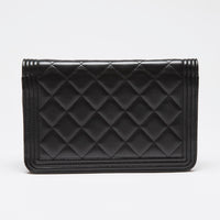 Excellent Pre-Loved Chanel Black Quilted Lambskin Boy Wallet on Chain (Back)