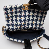 Excellent Pre-Loved Chanel Tweed Quilted Navy Blue Multicolor Small 19 Handbag (Interiro)
