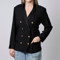 Pre-Loved Chanel™ Vintage Black Silk Double-Breasted Blazer Size 40