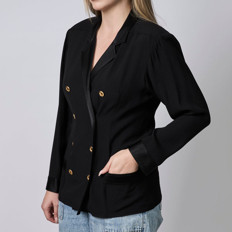 Pre-Loved Chanel™ Vintage Black Silk Double-Breasted Blazer Size 40