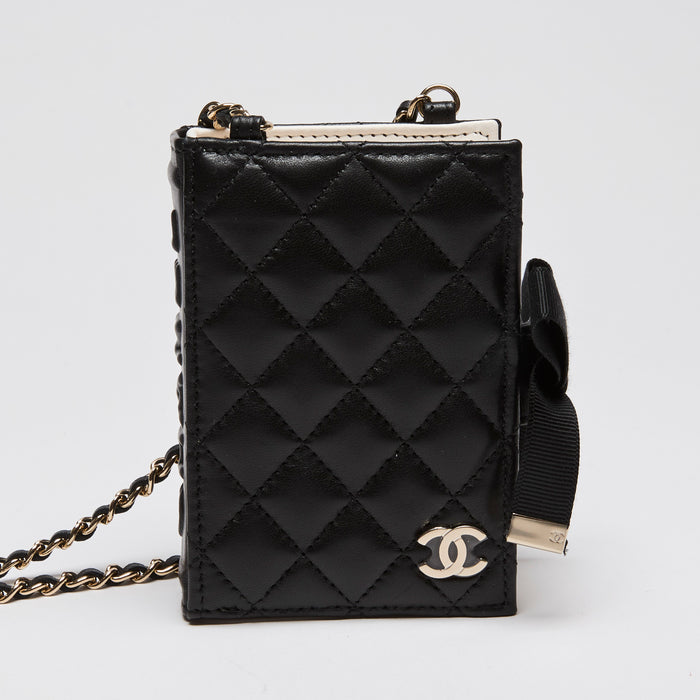 Excellent Pre-Loved Chanel Lambskin Quilted Book Card Holder on Chain (Front)