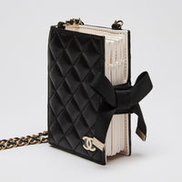 Excellent Pre-Loved Chanel Lambskin Quilted Book Card Holder on Chain (Side)