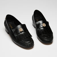 Pre-Loved Chanel™Chanel Black Leather Loafers with Woven Detail Size 37.5