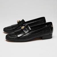 Pre-Loved Chanel™Chanel Black Leather Loafers with Woven Detail Size 37.5