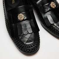 Pre-Loved Chanel™Chanel Black Leather Loafers with Woven Detail Size 37.5