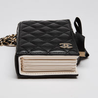 Excellent Pre-Loved Chanel Lambskin Quilted Book Card Holder on Chain (Corner)