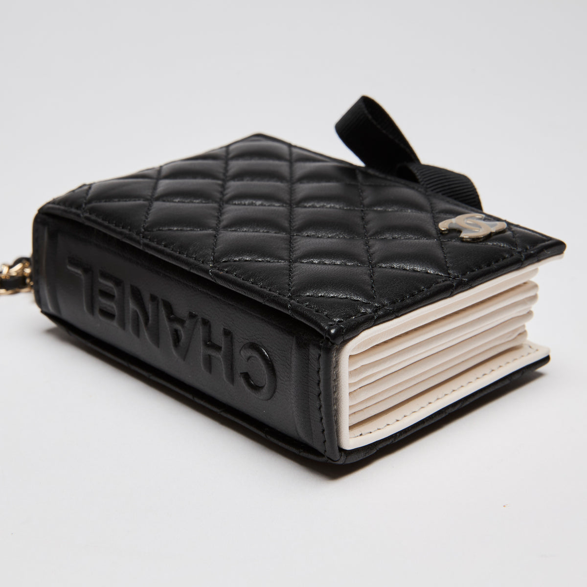 Excellent Pre-Loved Chanel Lambskin Quilted Book Card Holder on Chain (Corner)