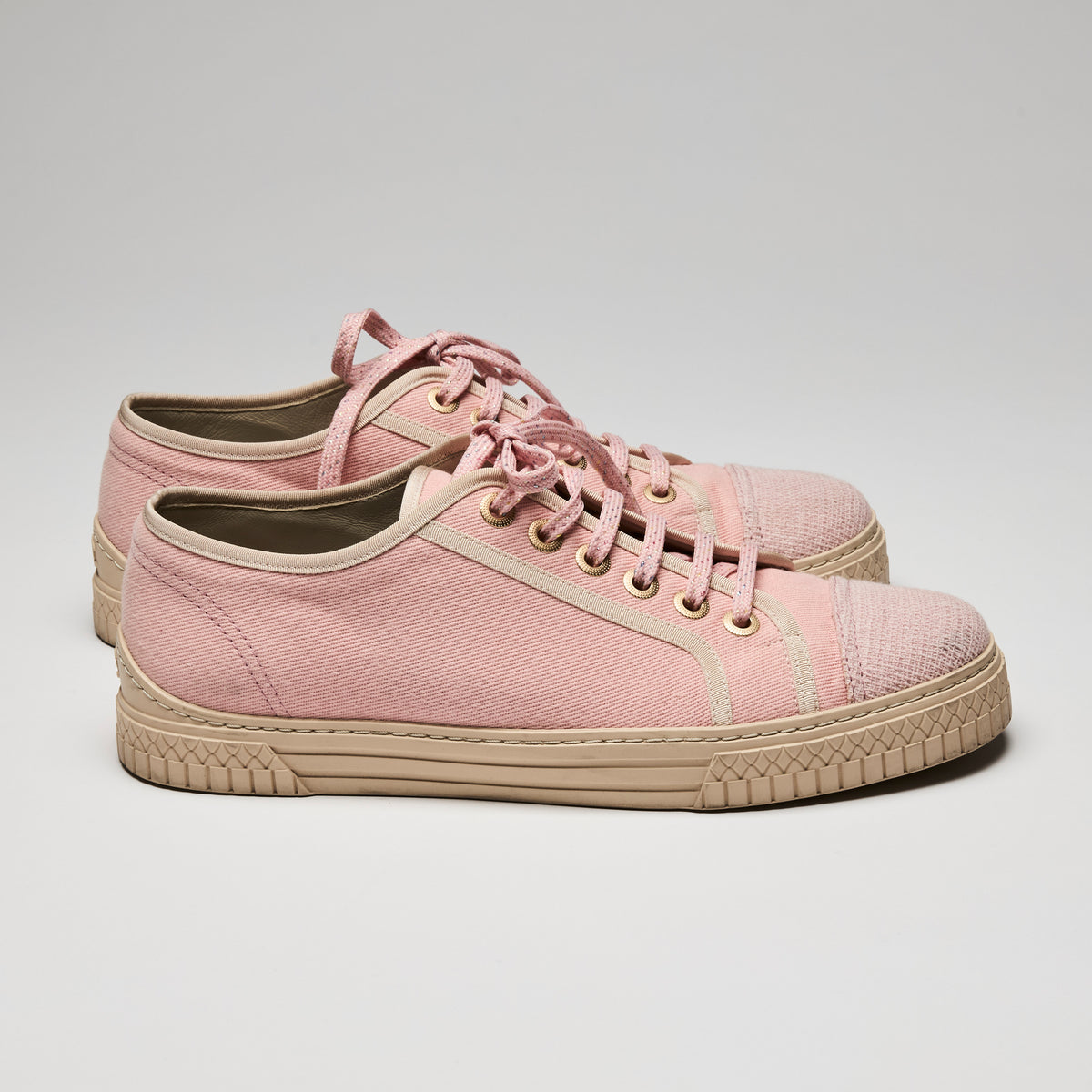 Pre-Loved Chanel™ Pink Canvas Lace Up Sneakers, Size 41