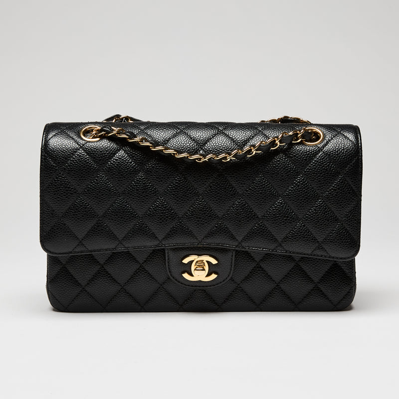 Pre-Loved Chanel ™ Small Size Classic Double Flap Bag in Black Caviar Leather