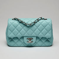 Pre-Loved Chanel™ Classic Single-Flap Mini Bag In Blue Lambskin Leather