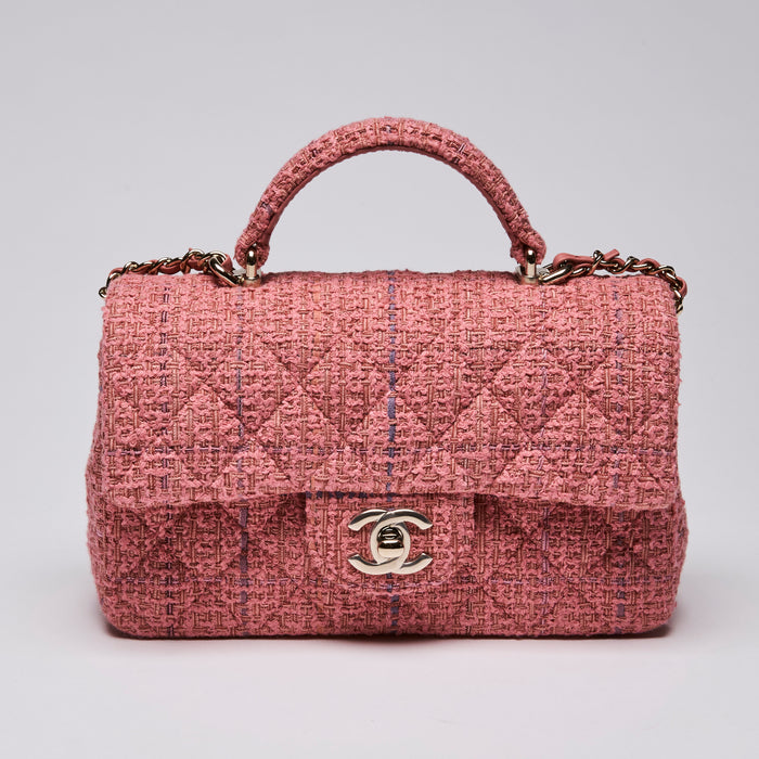 Pre-Loved Chanel™Pink Tweed Mini Top Handle Flap Bag