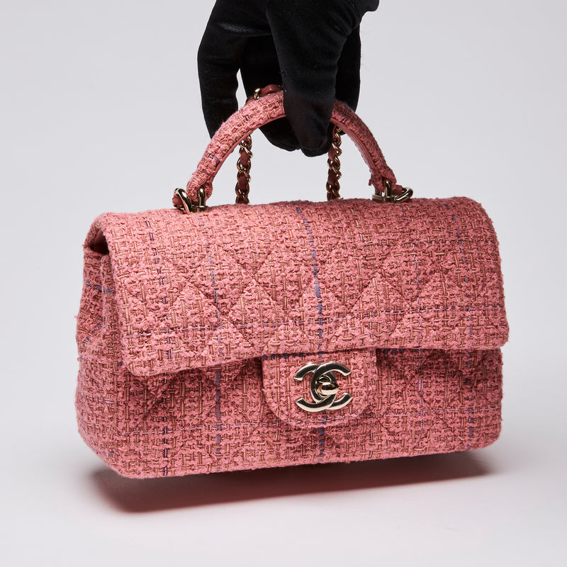 Pre-Loved Chanel™Pink Tweed Mini Top Handle Flap Bag