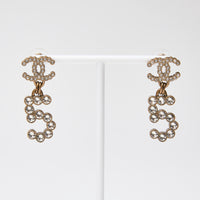 Pre-Loved Chanel ™ Gold and Pearl "5" Drop Earrings with Logo