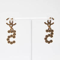 Pre-Loved Chanel ™ Gold and Pearl "5" Drop Earrings with Logo