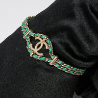 Pre-Loved Chanel ™ Gold and Green Woven Chain Bracelet with Logo