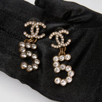 Pre-Loved Chanel ™ Gold and Pearl "5" Drop Earrings with Logo