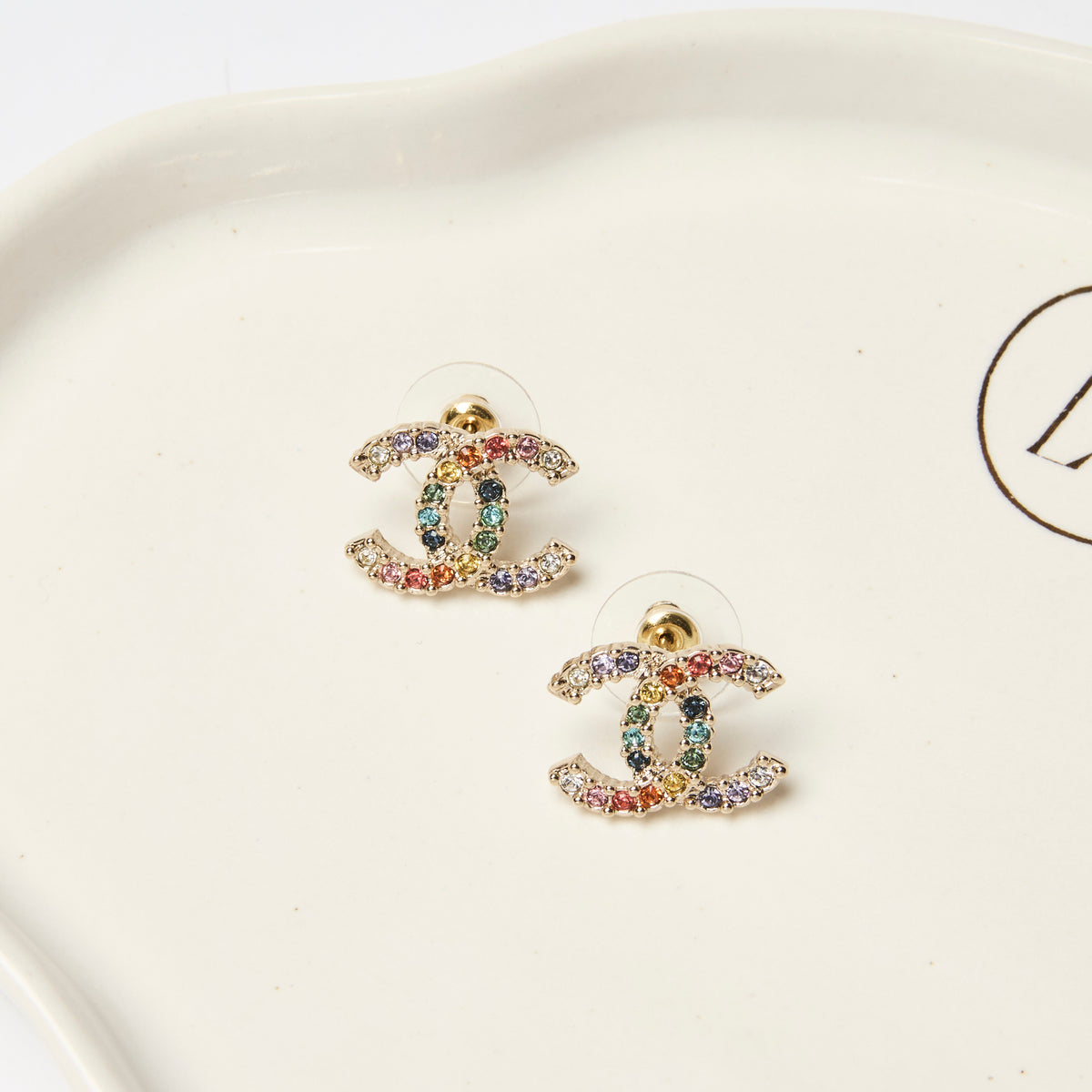 Pre-Loved Chanel ™ Multicolour Crystal Logo Stud Earrings