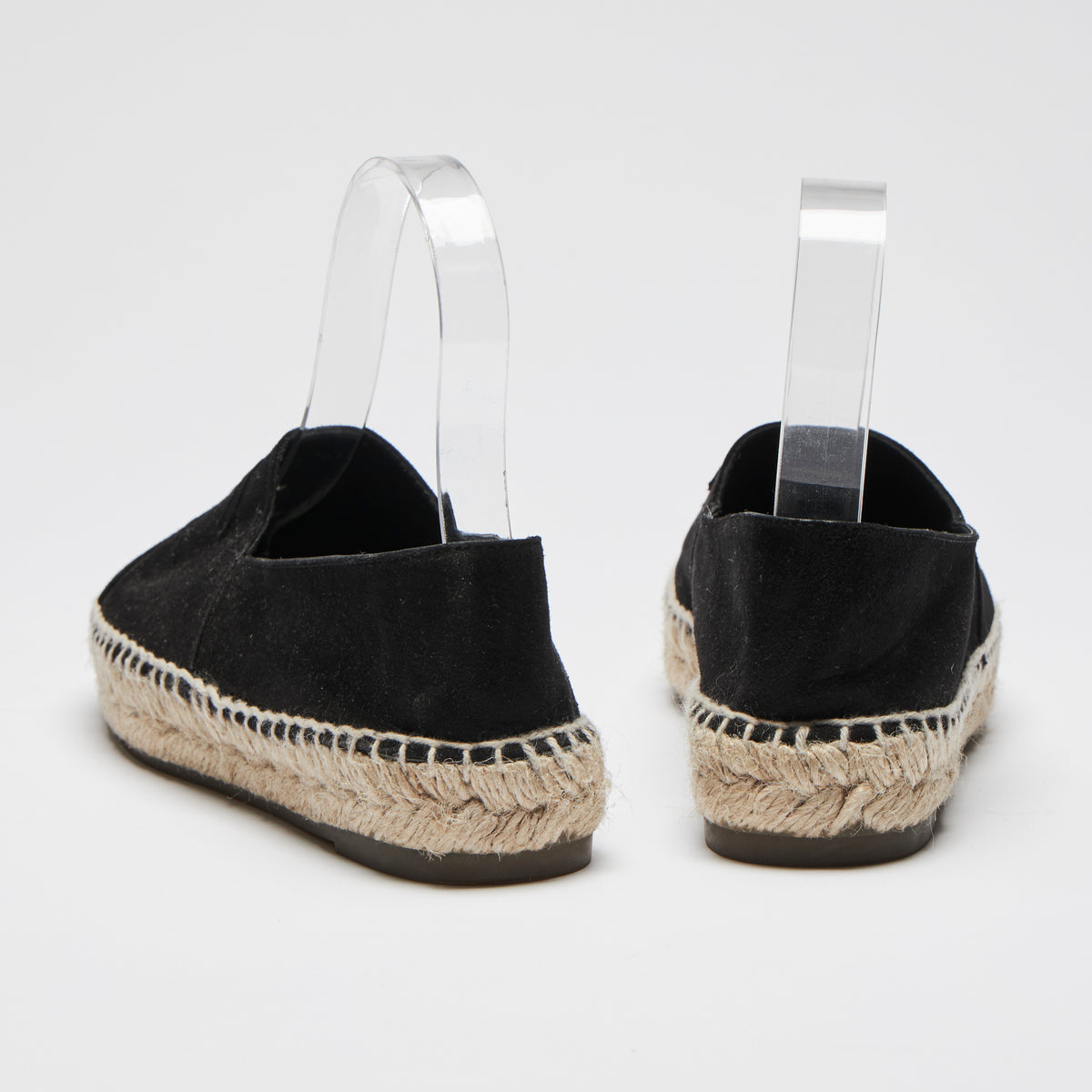 Excellent Pre-Loved Black Suede Espadrilles with Tonal Leather Lining. (back)